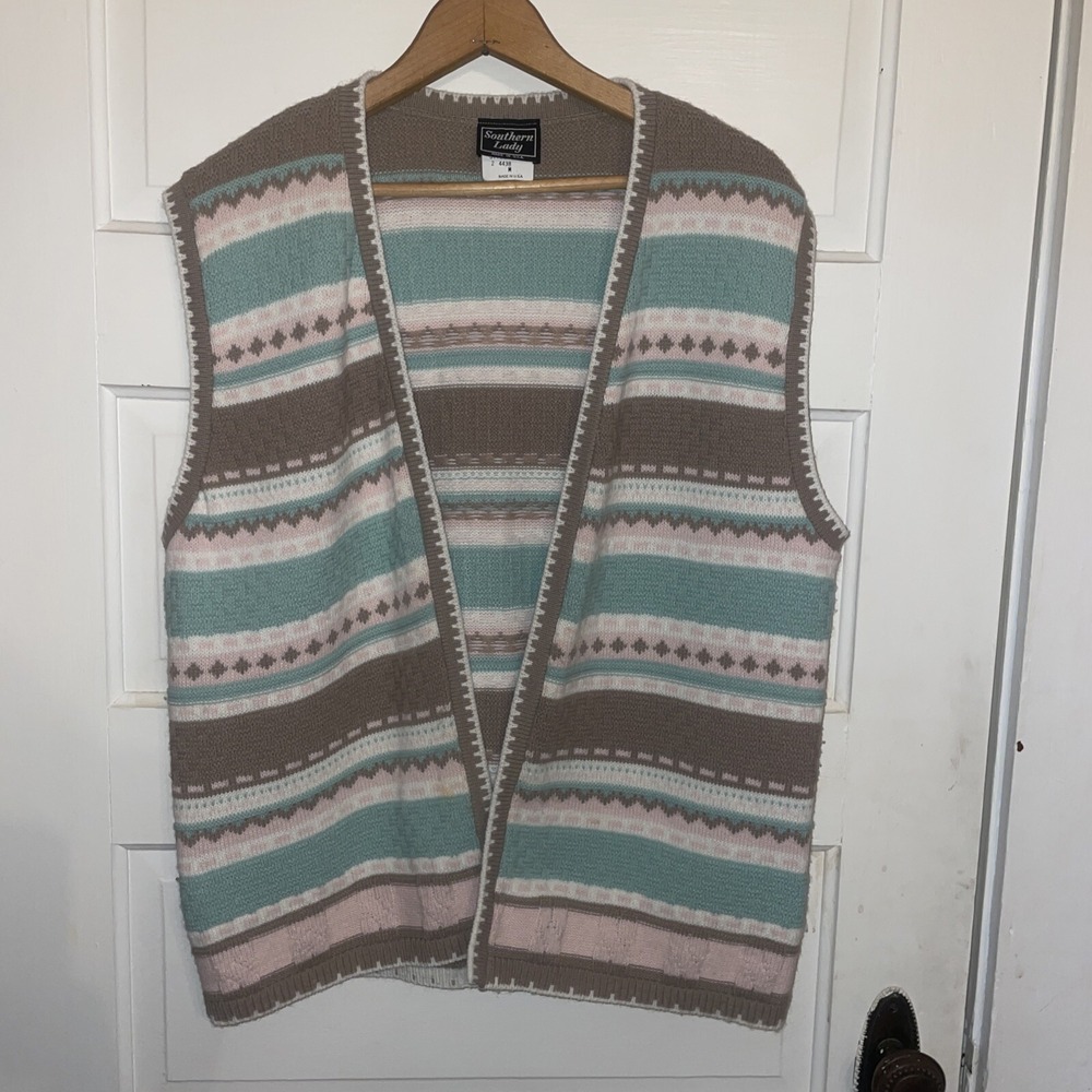 Lovely Southern Lady Open Long Knitted Vest Muted Earth Tones Size Medium Ladies